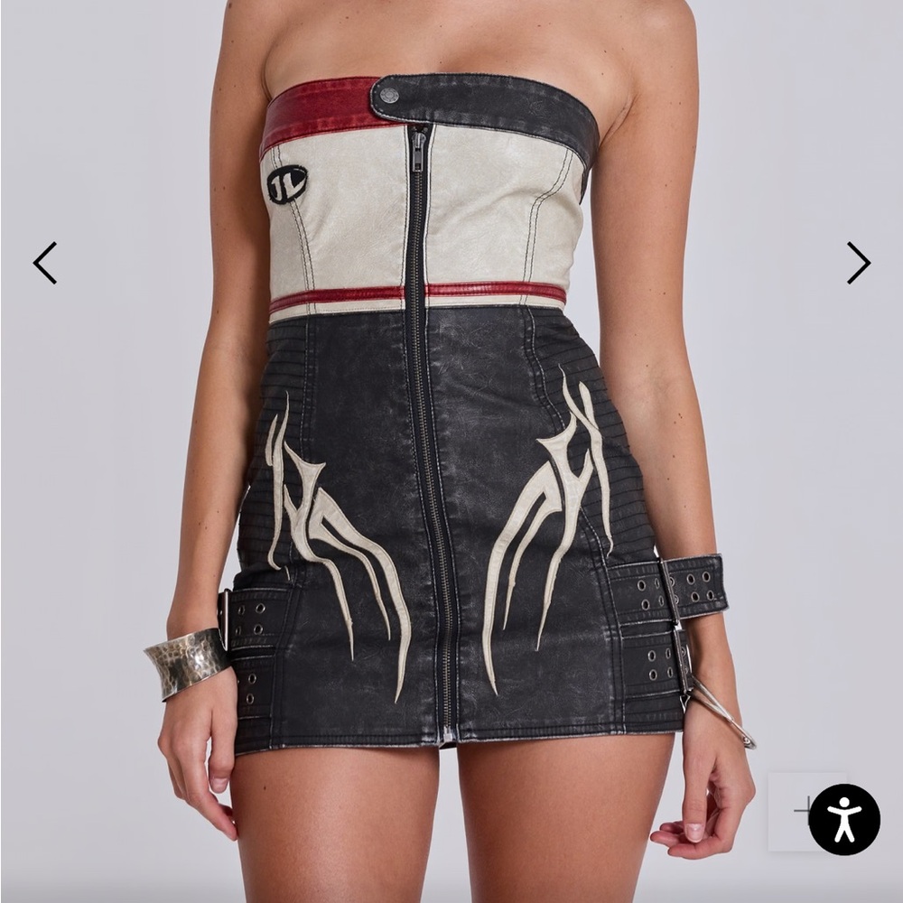 Jaded London Xiva Motocross Distressed Moto Dress with Tribal & Badge Artworks. - Picture 3 of 13